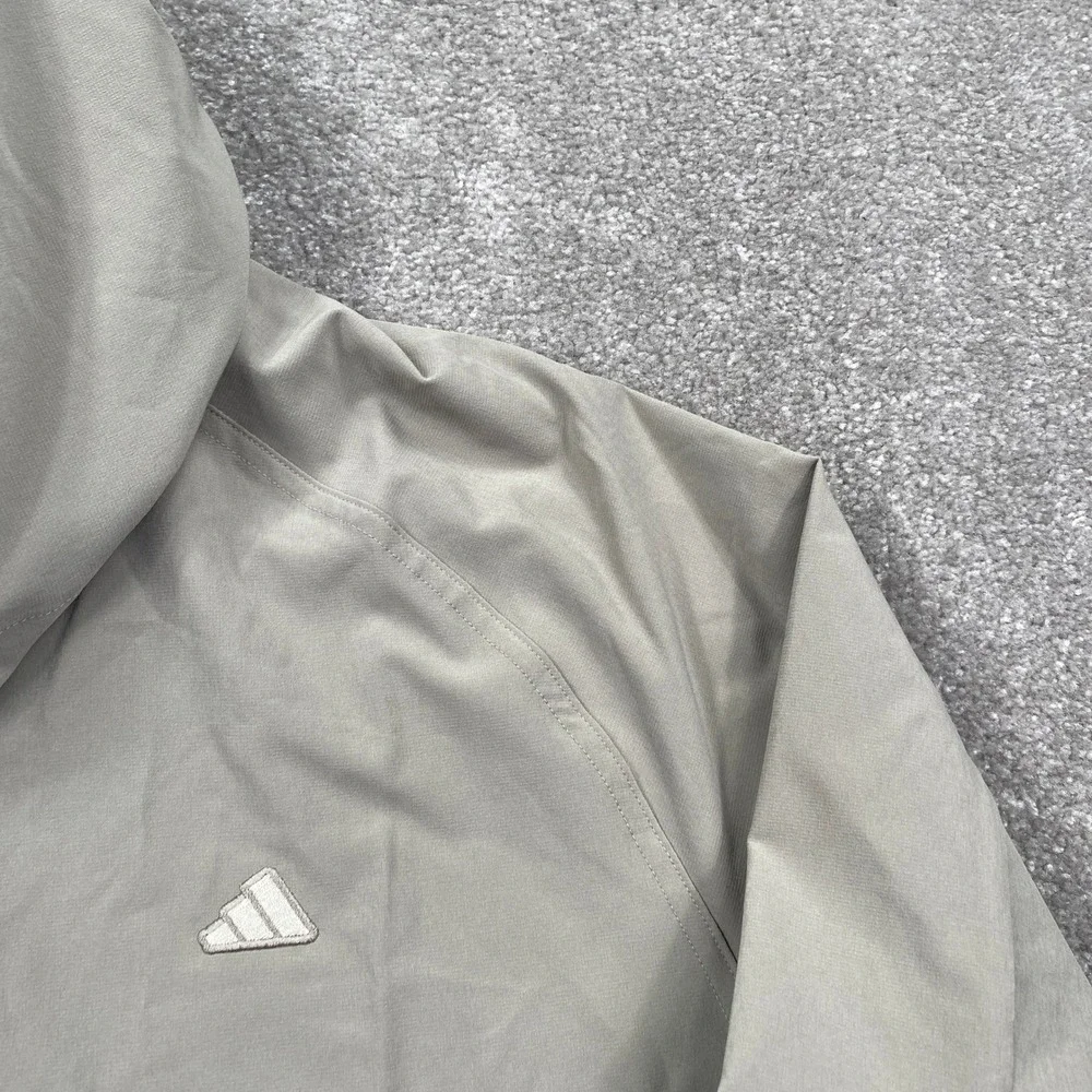 Adidas Windbreaker Jacket Mens Large Beige Go-To Full Zip Hooded JL7915 New